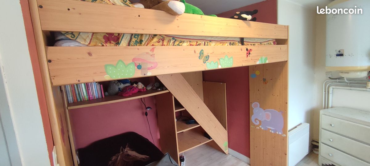Lit mezzanine Gautier 1 personne 90 avec bureau et étagères intégrées - Lit en hauteur (image 4)