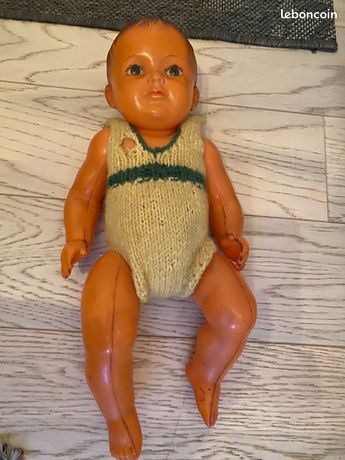 Ancien Poupon Baigneur SNF 52 En Celluloïd 55 Cm Fabrication Française
