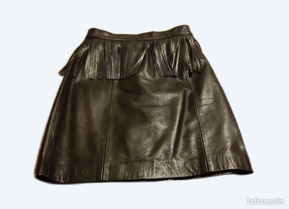 Jupe Longue En Simili Cuir Noir Taille 38 - Style Parisien, Très Bon état