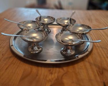 Lot De 6 Coupes à Glace Vintage Guy Degrenne + 5 Cuillères - Inox Argenté, Occasion