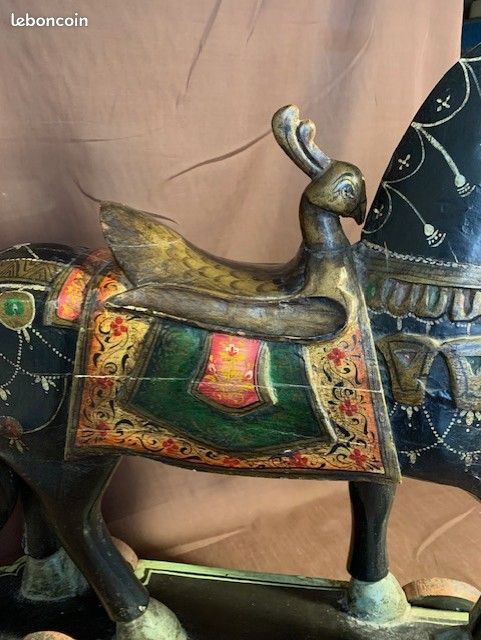 Ancien Petit Cheval En Bois Sur Roulettes - Jouet Vintage