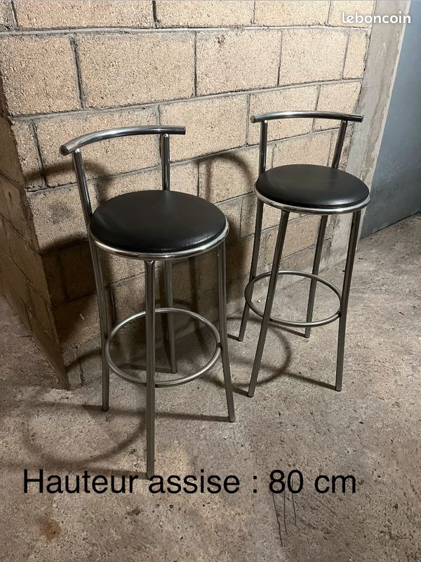 A vendre 2 tabourets de bar métal et sky noir (image 1)