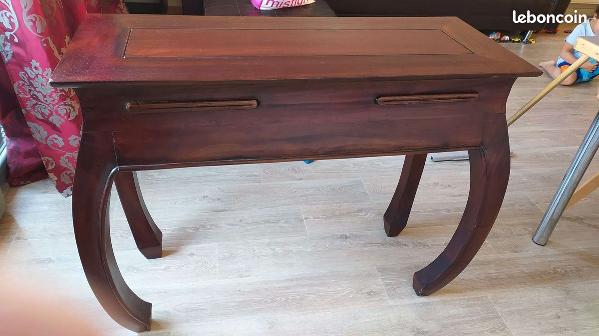 Table console art-déco asiatique acajou en bois massif (image 2)