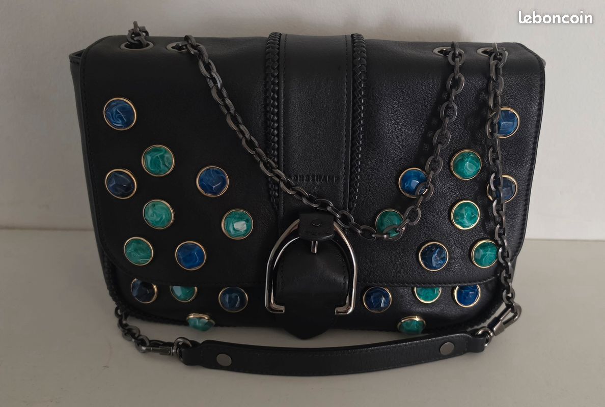 Sac Amazone de Longchamp en cuir avec pierres 3D rondes vert et bleu (image 3)