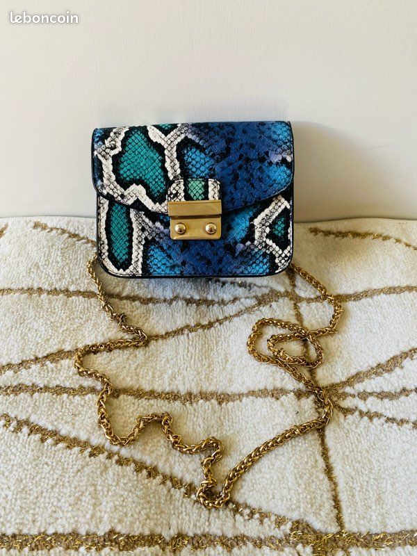 Sac Bandoulière Parfois Imprimé Serpent Bleu Et Noir – Moyen, Fermeture éclair