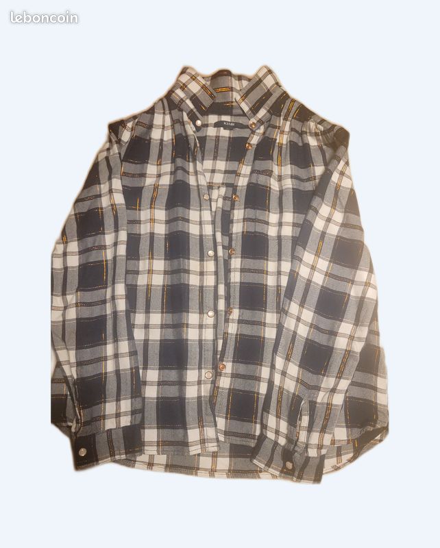 KIABI chemise fille 10 ans carreaux bleu marine et doré Vêtements