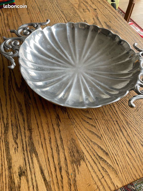 Grand plat / coupe décorative en pewter (étain) — Artisanat mexicain — 40 x 30 cm (image 2)