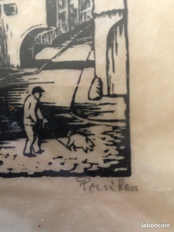 Alsace. Tableau gravure sur bois ou linogravure sur papier Japon. Signé Perridan (image 4)