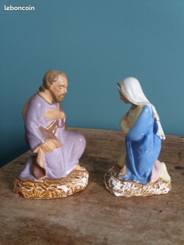 H 10,5 CM Lot grands Santons Devineau ancien Jesus Marie Joseph nativité creche EUR 14,99