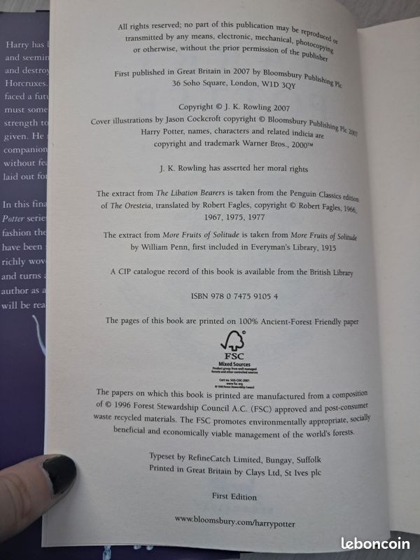 Harry Potter and The Deathly Hallow - First Edition Hardback Bloomsbury 2007 (image 5)