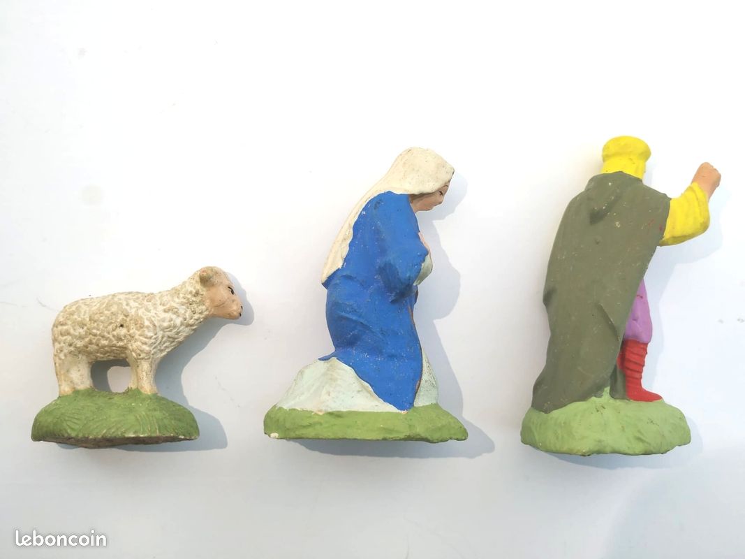 NOEL CRÈCHE LOT 4 grands santons en plâtre peint : Marie - Joseph- 2 Rois mages EUR 50,00 - FR