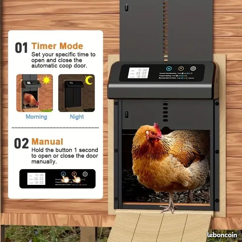 Porte Automatique poulailler, Trappe poulailler, Poulet Coop pour élever en Toute sécurité, volet électrique avec Rails de Guidage, poulailler pour Poulets