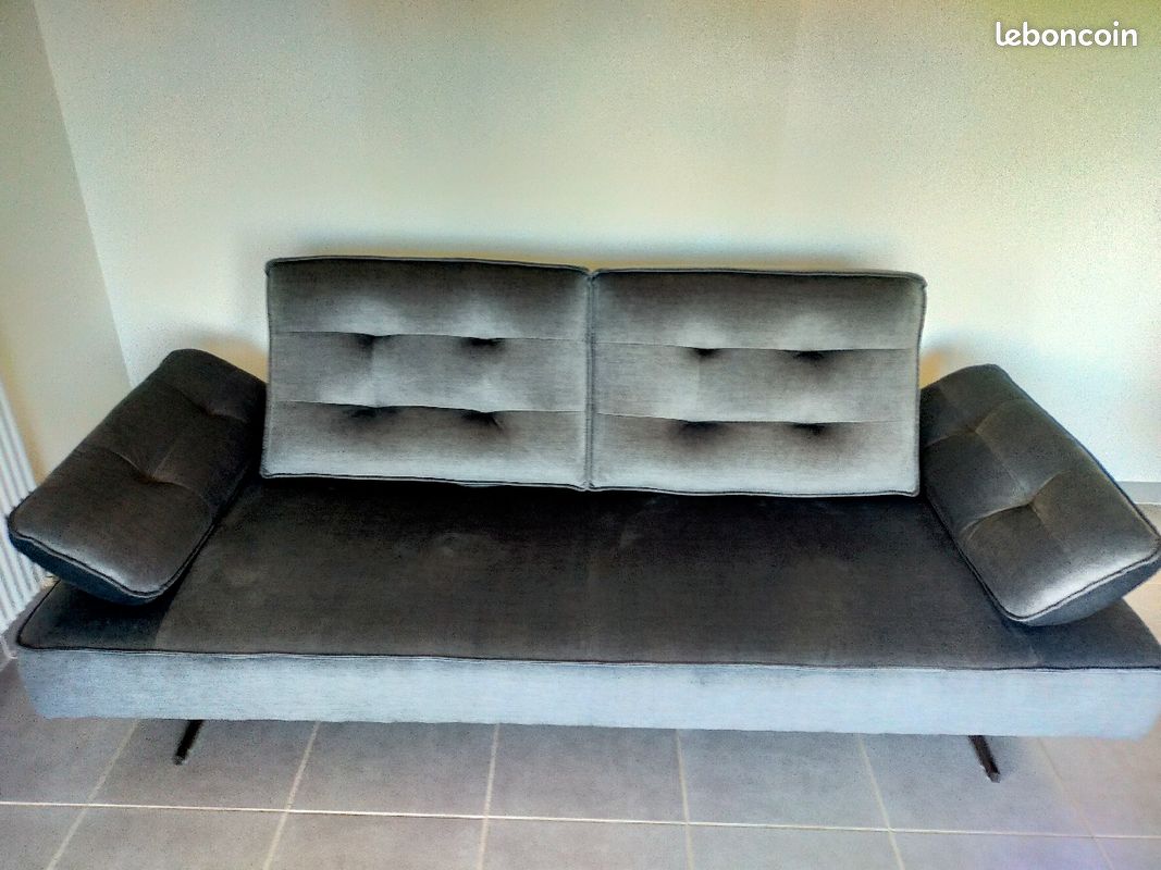 Canapé modulable neuf en velours gris bleuté (image 3)
