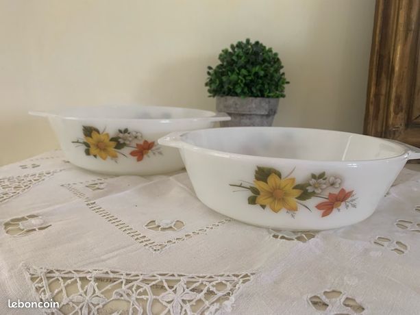 2 Plats Ronds Cocotte Pyrex Four - Motif Automn Glory - Vintage 60's