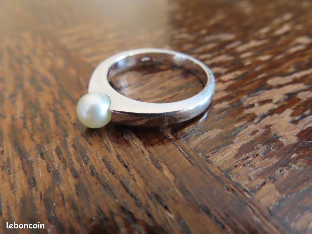 Bague Argent Massif 925 - Ajourée, Ciselée, Avec Perle Blanche Nacrée - Taille 64