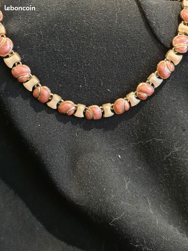 Parure De Bijoux Vintage : Collier Et Boucles D'oreilles émaillées - Très Bon état