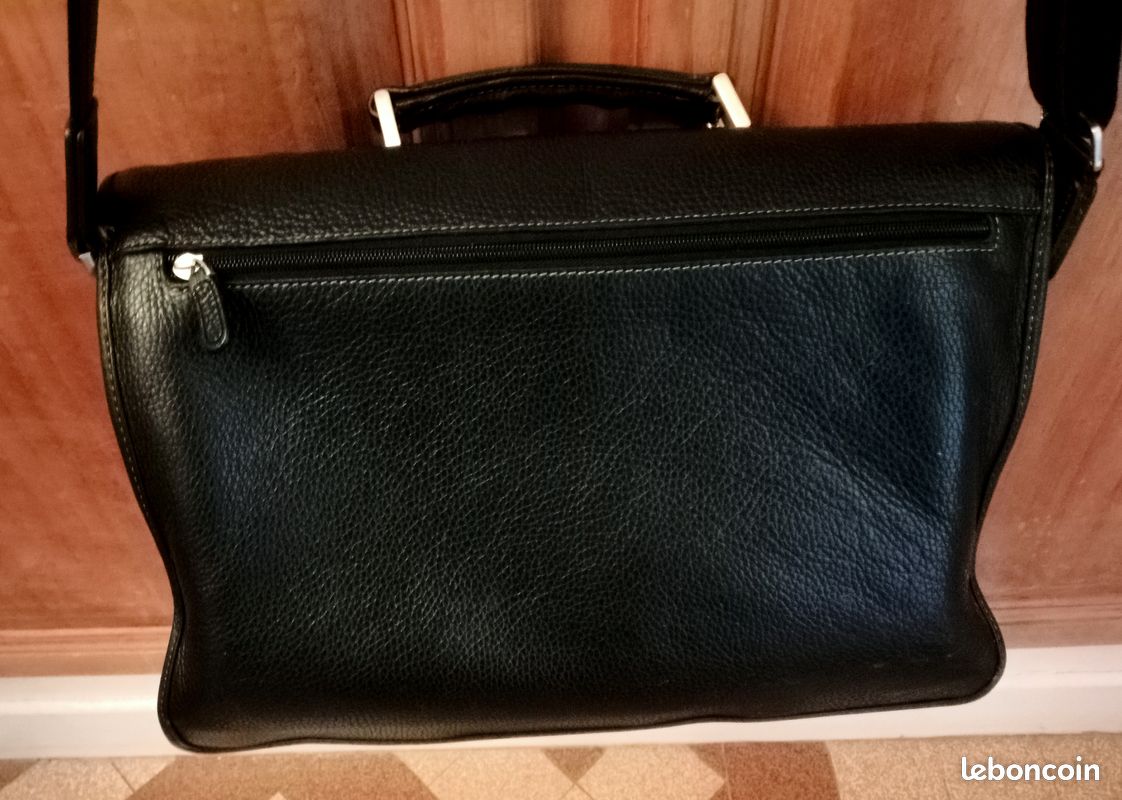 Superbe cartable en cuir de vachette grainé noir Gérard Hénon - DACT02 (image 4)