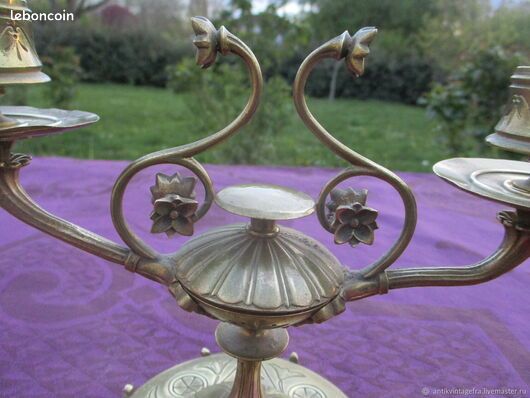 Bougeoir Ancien En Bronze - Style Art Nouveau - Fleurs Et Feuilles - France