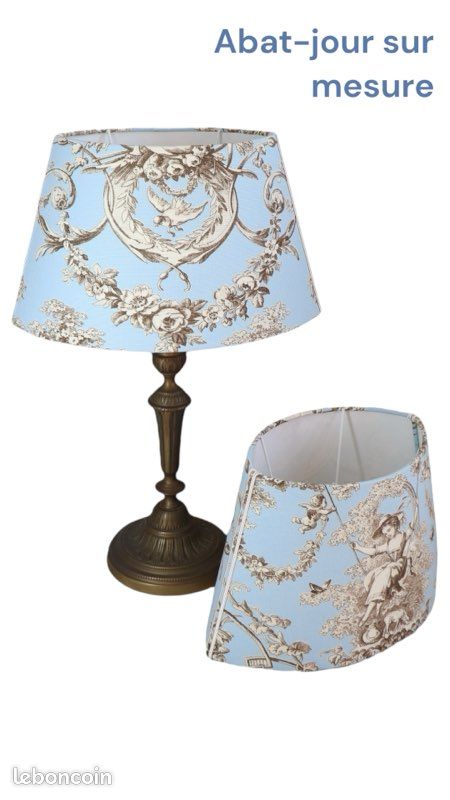 Abat-jour Toile De Jouy Fait Main – Motifs Colorés Sur Fond Blanc – Diamètre 36 Cm