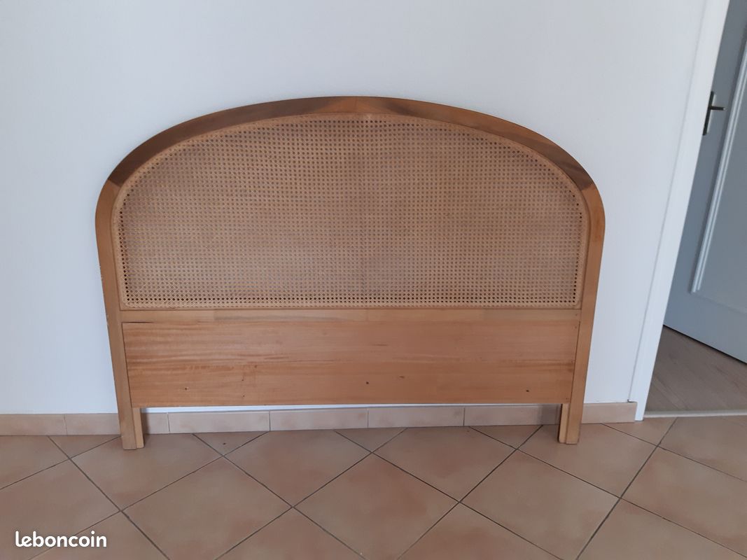 Tete de lit merisier et cannage pour lit d une largeur de 140 (image 3)
