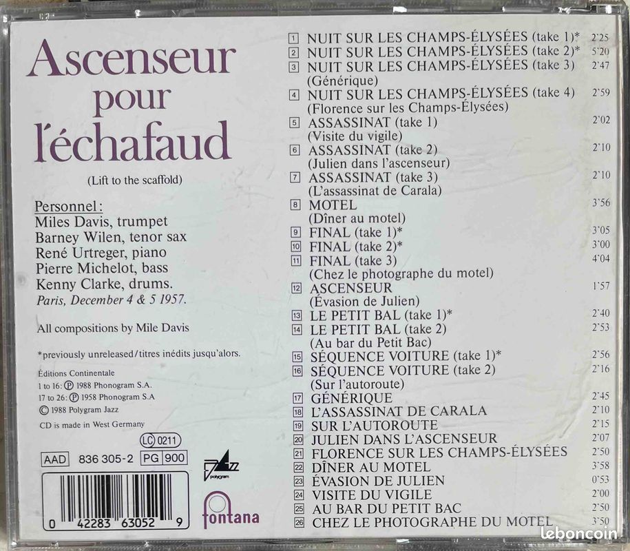 â„đŒCDđșđž Miles Davis (B.O. "Ascenseur pour l'Ă©chafaud") â· (image 4)