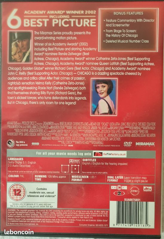 Chicago Catherine Zeta Jones Richard Gere Renee Zellweger VO DVD film langue anglaise english (image 3)