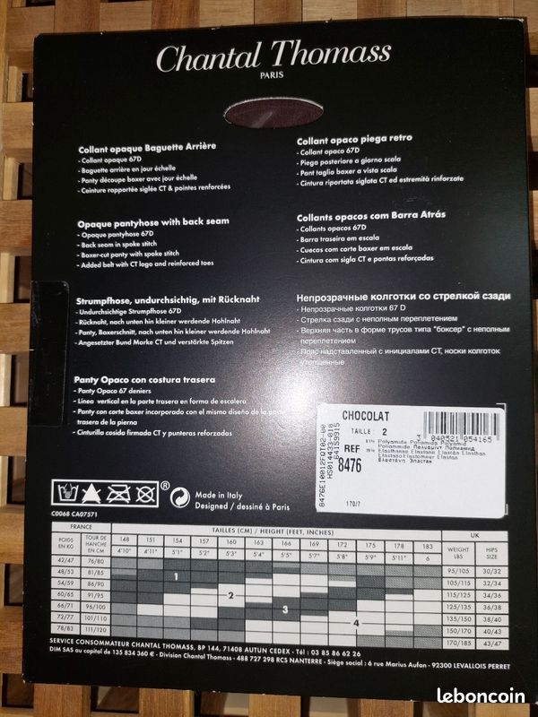 Bas Autofixant CHANTAL THOMASS - Opaque Baguette Arrière 67D - Chocolat Taille 3 - Neuf Avec étiquettes