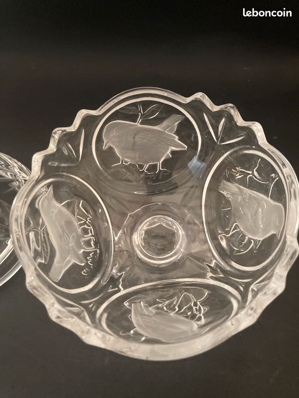 Bonbonnière vintage oiseaux en verre / cristal – boîte à bijoux ou bonbons - Décoration