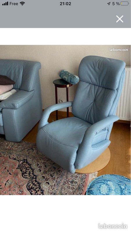 Canapé et fauteuil Stressless cuir bleu (image 4)
