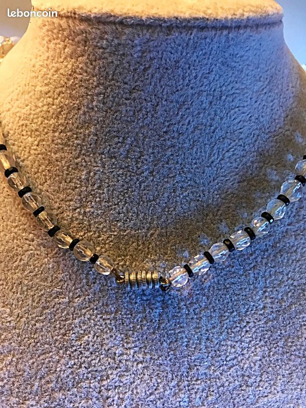 Collier Ancien En Perles De Verre à Facettes - Occasion - Bijou Vintage