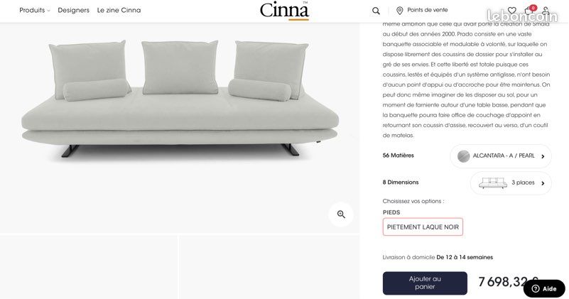 Canapé Design Cinna - Tissu Kvadrat Laine - Gris - 200cm