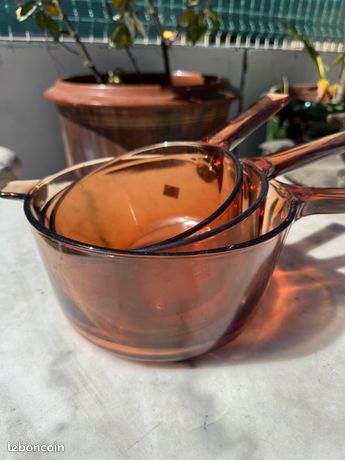 Casserole Ronde En Verre Fumé Vision Corning France 1,5L - Vintage Cuisine Française