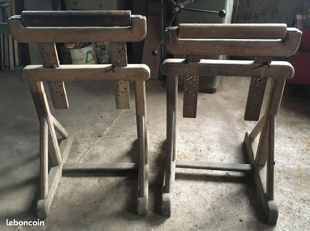 2 chevalets à rouleau de menuisier (réglables en hauteur) pour support plateaux avec machines à bois (image 1)