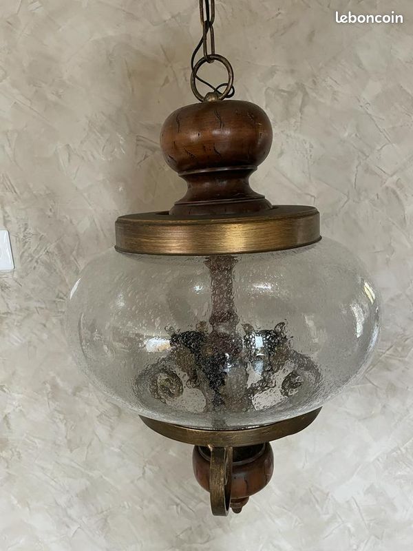Lustre bronze bois verre (image 2)