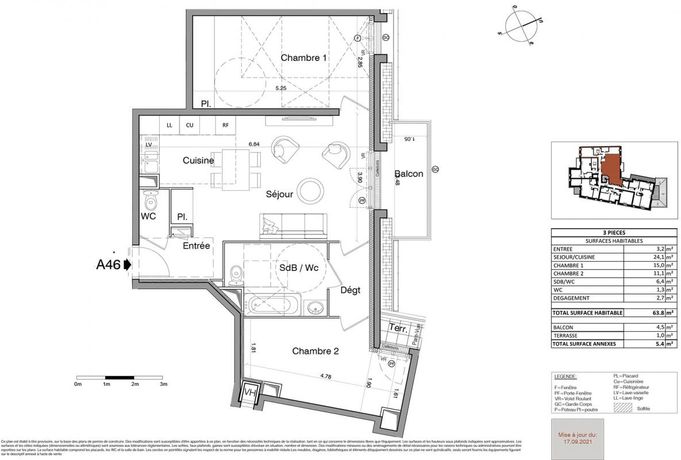 Appartement a louer franconville - 3 pièce(s) - 63 m2 - Surfyn