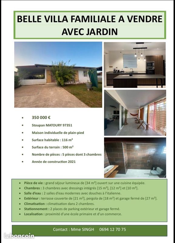 Maison 4 pièces 116 m² · à Matoury · 116 m² · 350 000 €