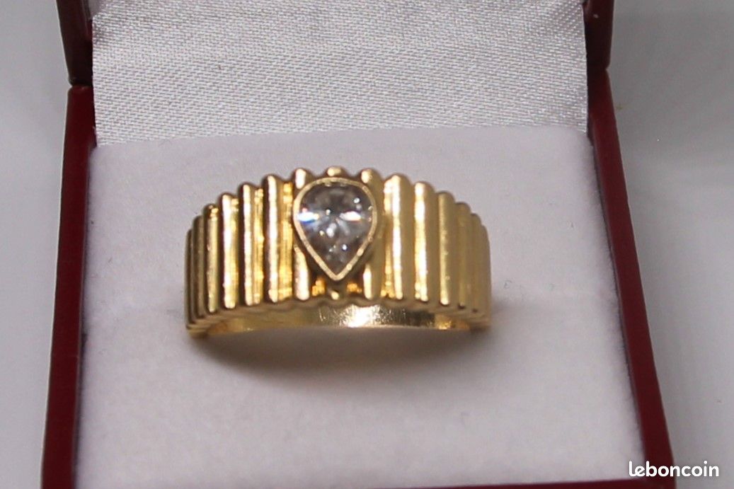 Bague diamant solitaire poire sur or jaune 18 carats fiançailles déclaration (image 2)