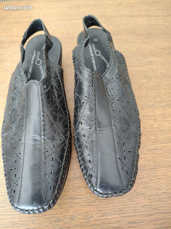 Sandales fermées cuir noire pointure 38 femme talons 4 cm chaussures été (image 2)