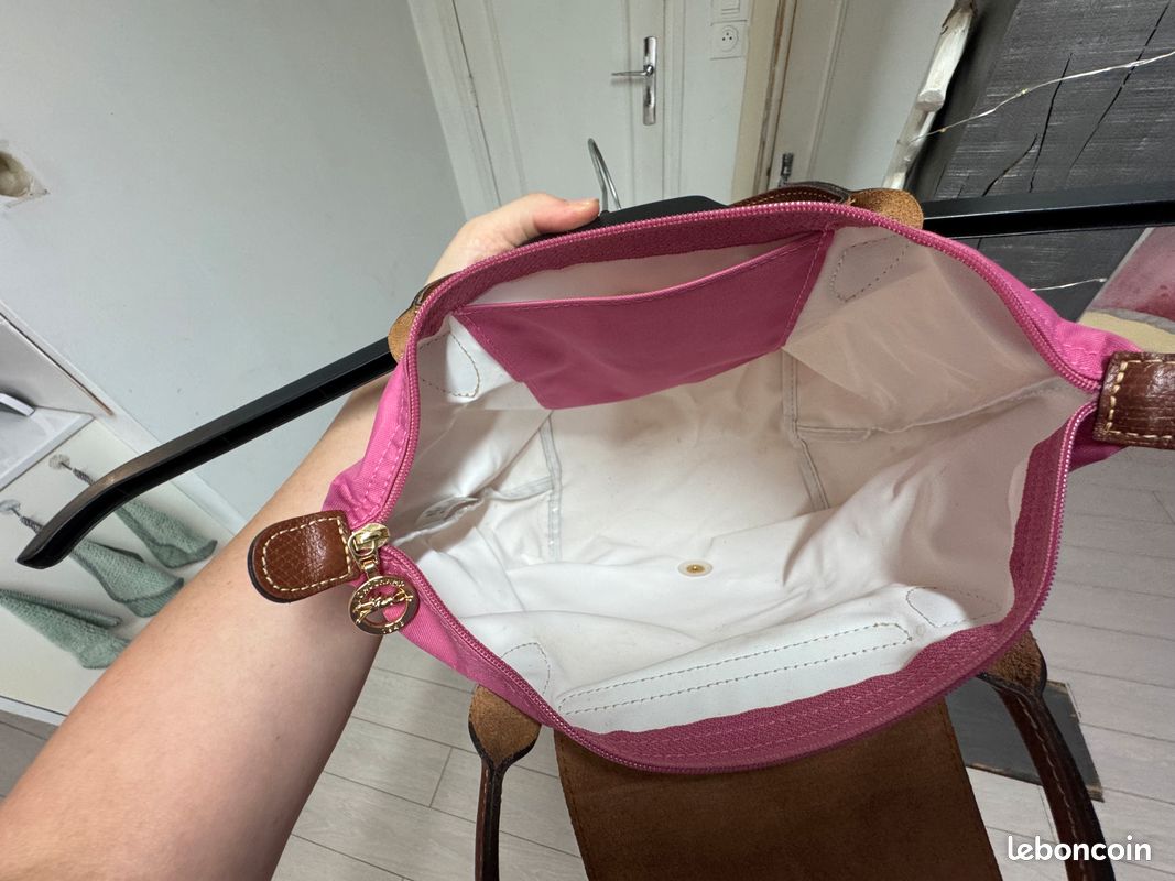 👜 Sac Longchamp Le Pliage — Rose Fuchsia — Cuir Marron — Modèle Iconique ✨ (image 3)