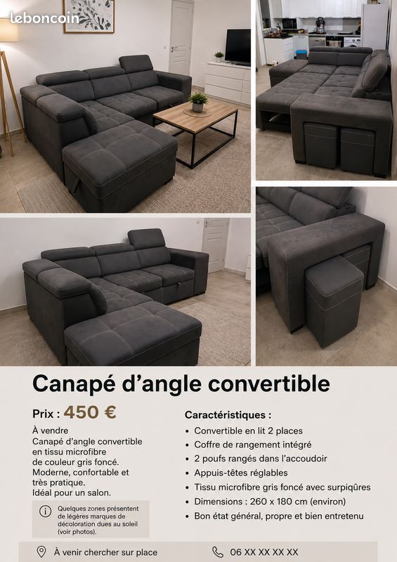 Canapé d’angle convertible (image 1)