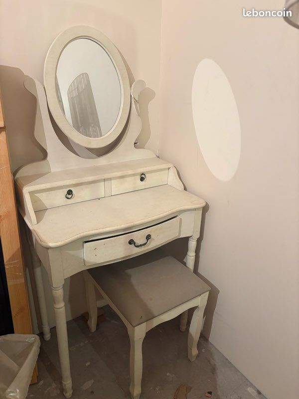 Coiffeuse Charme Avec Miroir – Blanche – 3 Tiroirs – Pour Ado/fille