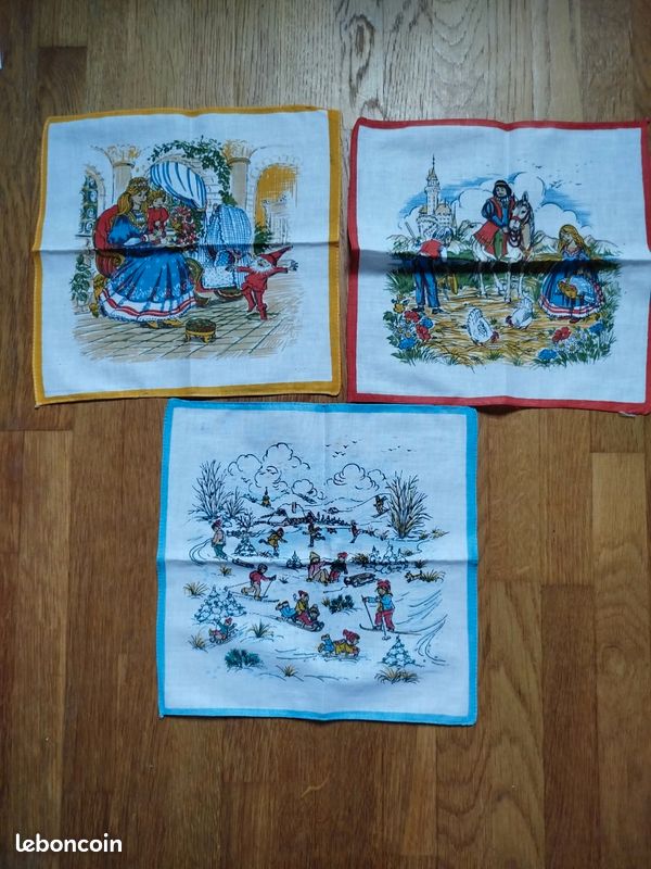 Vintage lot de 3 mouchoirs 25x25cm (image 1)