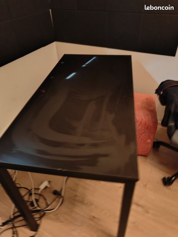 Bureau Noir 120x60cm - Supports Micro/écran - Bon état (image 2)