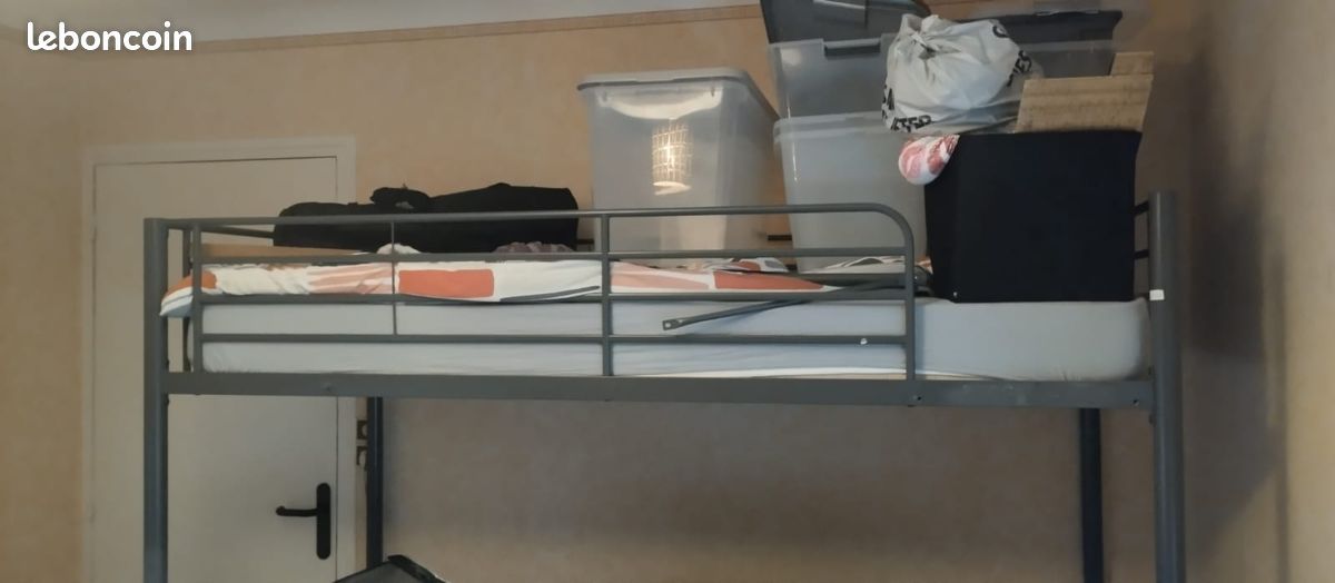 Lit mezzanine 90x190 cm OLE coloris gris avec son matelas (image 1)
