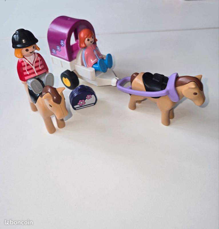 123 playmobil lot équitation charette 9390 et Cavalière 6083 complets (image 1)