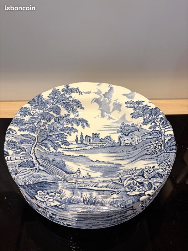 Assiettes anciennes Lunéville English Style bleu et blanc – 19 pièces (image 2)