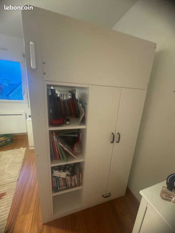 Lit en hauteur IKEA avec bureau étagère et placard (image 2)