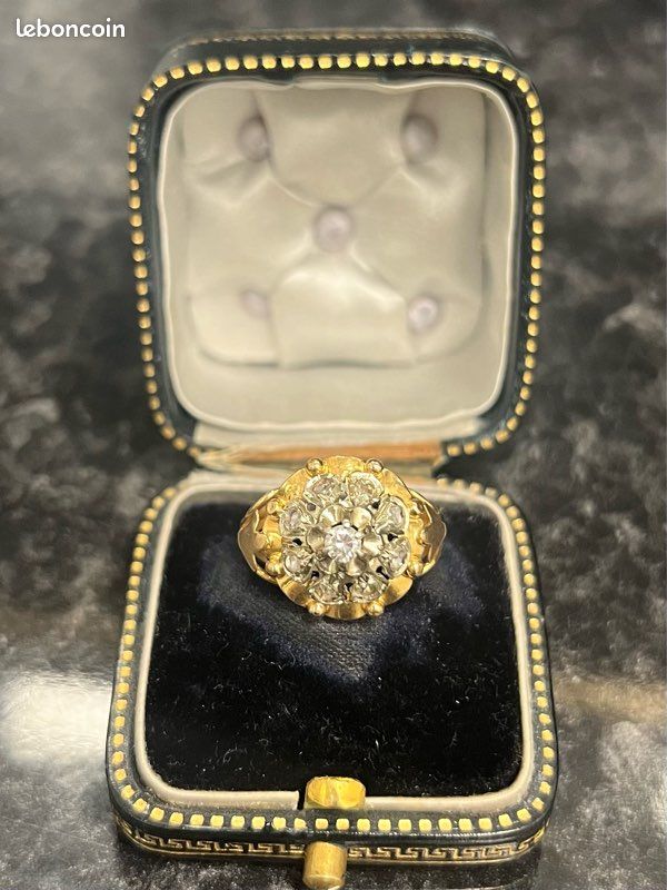 Bague Ancienne Or Rose 18 Carats Avec Diamants - Taille 59 Ajustable, Style Solitaire