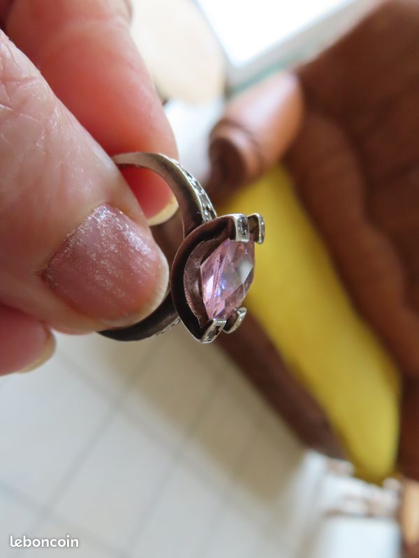 Bague En Argent Solide Avec Topaze Rose 12mm Et Zircons 1mm - Neuf Sans Emballage