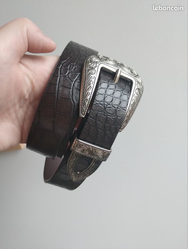 Ceinture de cowboy gaucho vintage ARGENTINE cuir noir avec pièces
